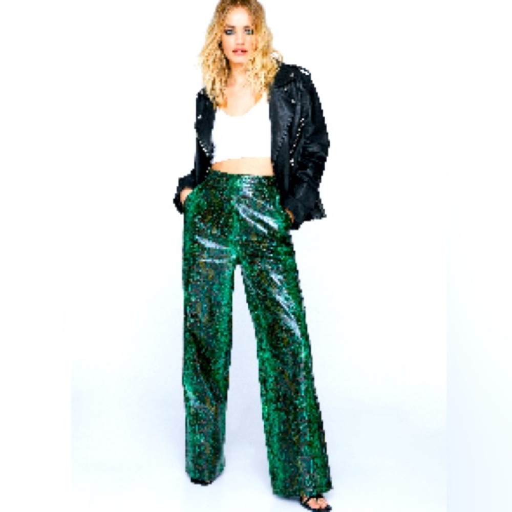 Nasty Gal faux leather pants snake print size 8 new
